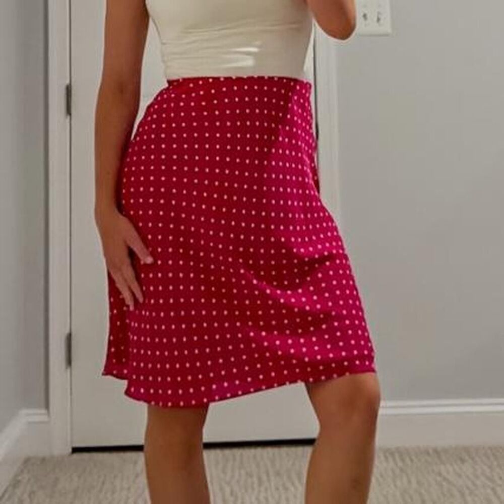 talbot pink polka dot knee length midi skirt